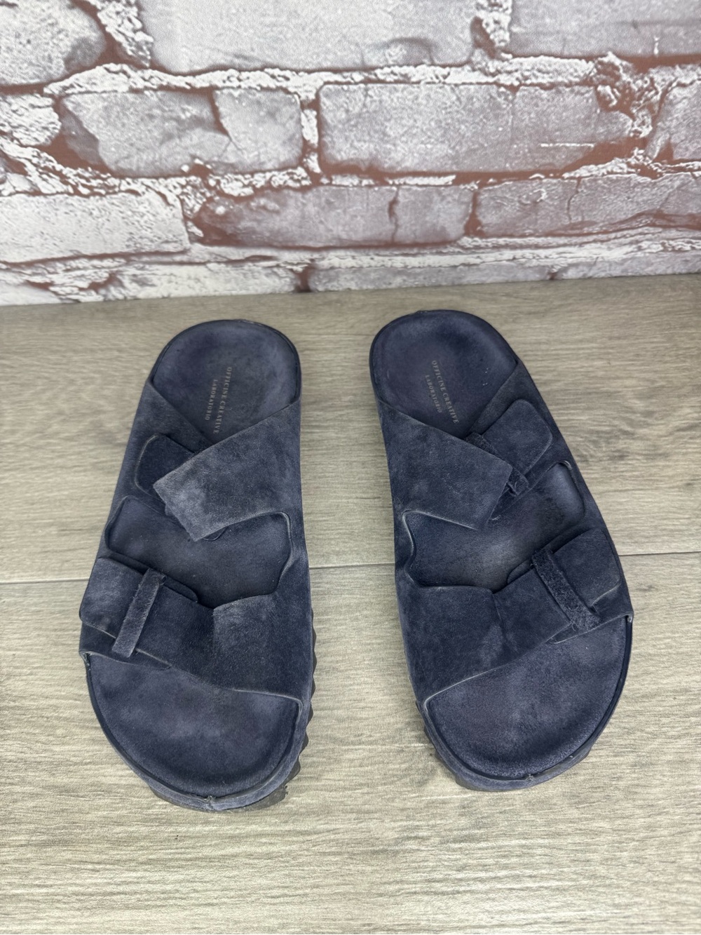 Officine Creative Pelagie Blue Leather Suede Slide Sandals Women Sz 37EU/6.5M US